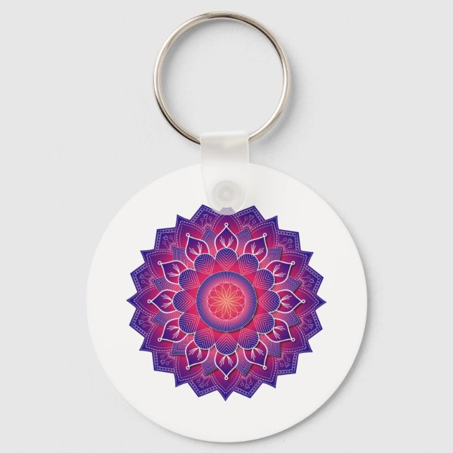 Blå Lila Traditionell Mandala-design    Nyckelring (Framsida)