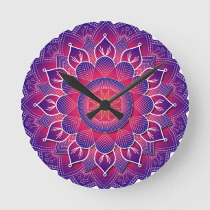 Blå Lila Traditionell Mandala-design Rund Klocka