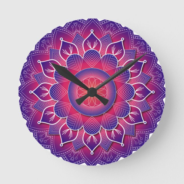 Blå Lila Traditionell Mandala-design    Rund Klocka (Framsida)