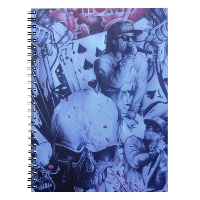 Blå Lila-utskrift för polmusiker Anteckningsbok (Framsidan)