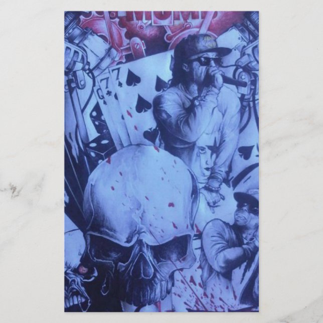 Blå Lila-utskrift för polmusiker Brevpapper (Framsida)