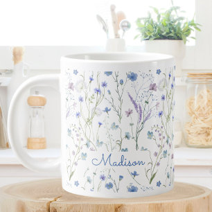 Blå Lila Vacker Vildblomma Blommönster Jumbo Mugg