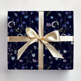 Blå Lila Vacker Vildblomma Blommönster Presentpapper