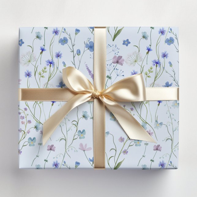 Blå Lila Vacker Vildblomma Blommönster Presentpapper (In situ)