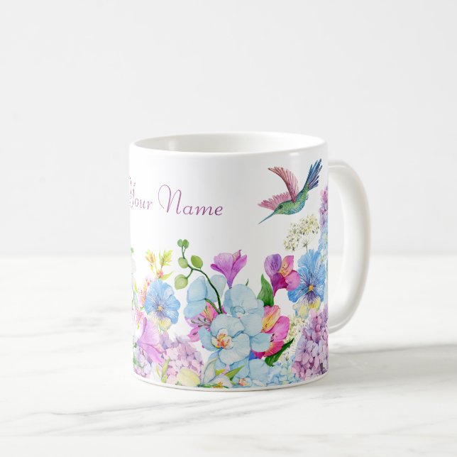 Blå Lila Vattenfärg Blommblomma Kaffemugg (Framsida höger)