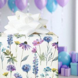Blå Lila Vildblomma Akvarell Presentpapper