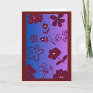 Blå Lila & Vinröd Blommig Design Kort