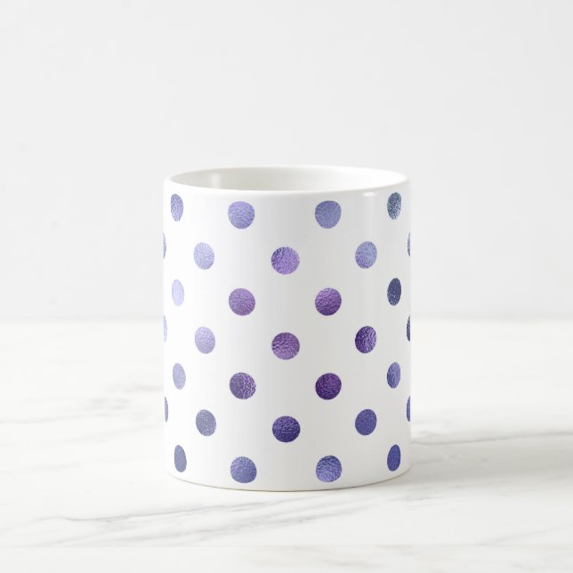 Blå Lila Violet Metallic Faux Foil Polka Dot Kaffemugg (Center)