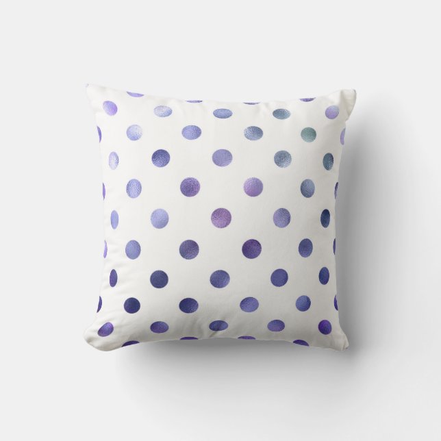 Blå Lila Violet Metallic Faux Foil Polka Dot Kudde (Framsida)