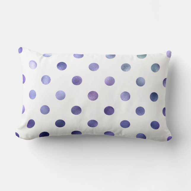 Blå Lila Violet Metallic Faux Foil Polka Dot Lumbarkudde (Framsida)
