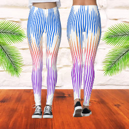 Blå Lila Vit musikvåg med färgad blå Abstrakt Leggings
