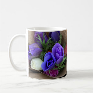 Blå Lila vita blommor Mugg