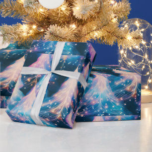 Blå Lila Vita Träd Modern Jul Presentpapper