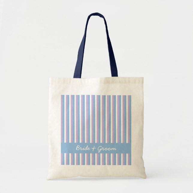 Blå lilac White Rand blue Bröllop Bag Tygkasse (Framsidan)