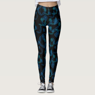 Blå liljor på svarta Leggings