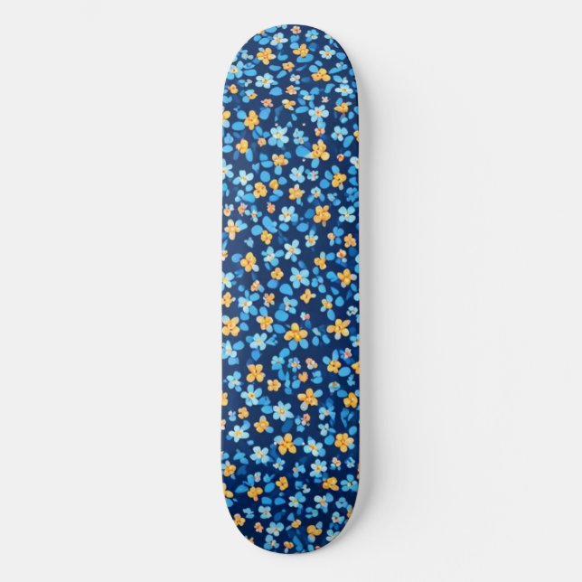 Blå lilla blommor Mönster Mini Skateboard Bräda 18,5 Cm (Framsida)