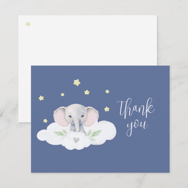 Blå lilla bonut Baby Shower Elephant Modern (Fram/baksida)