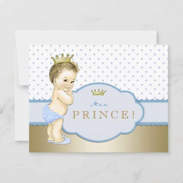 Blå Lilla Prinsens Bebisdopp Inbjudningar (Framsida)