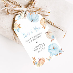 Blå lilla pumpa höst baby shower presentkortslappa presentetikett