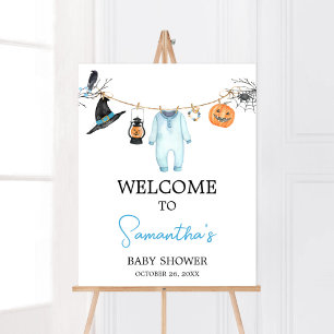 Blå Lille Boo Halloween Baby Shower Välkomstskylt Poster