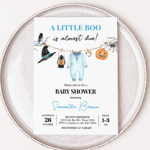 Blå Lille Boo Halloween Babyfirande Inbjudningar