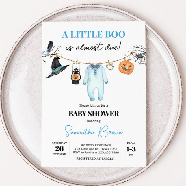 Blå Lille Boo Halloween Babyfirande Inbjudningar (Halloween Baby Clothes Baby Shower Invitation
)