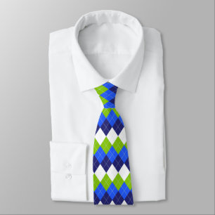 Blå, limgrön och vit argyle slips