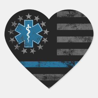 Blå linje EMT ambulanspersonal Vintage amerikansk Hjärtformat Klistermärke