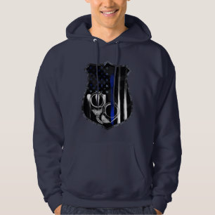 Blå linje handfängsel märke hoodie