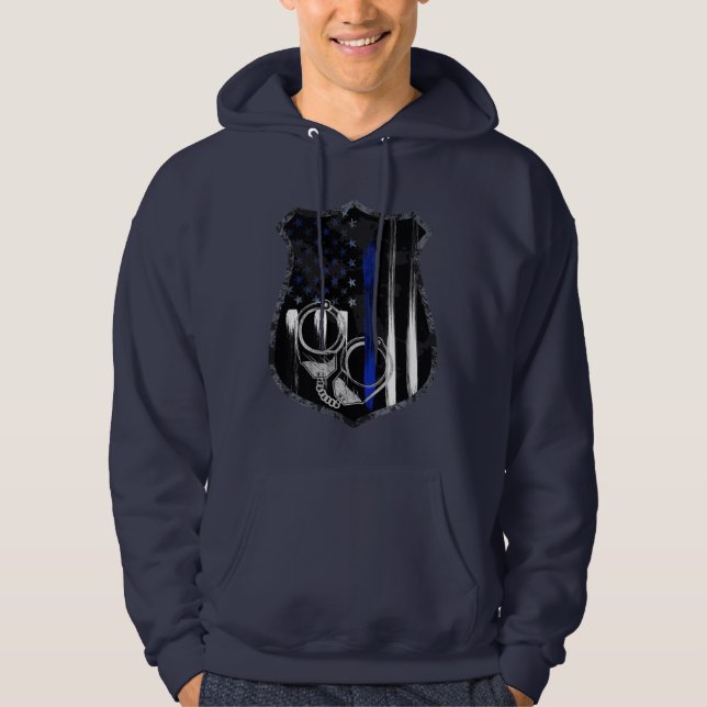 Blå linje handfängsel märke hoodie (Framsida)