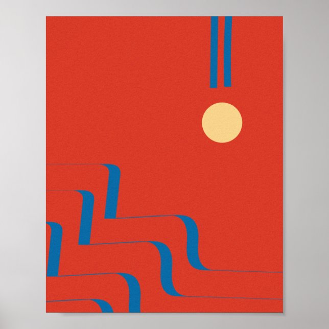 Blå linje i mitten av århundradet, konst av Linjer Poster (Framsidan)