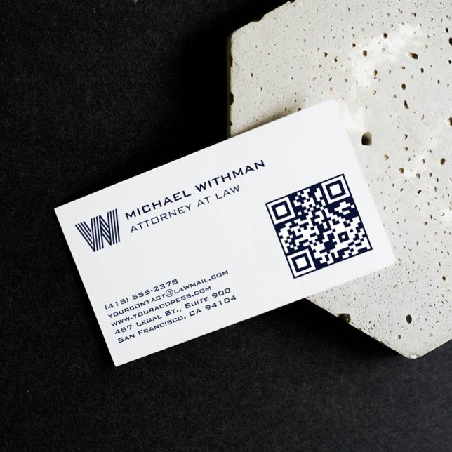 BLÅ LINJE MONOGRAM  MASKULIN QR JURIST REDOVISNING VISITKORT (Skapare uppladdad)