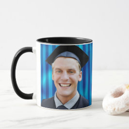 Blå Linje Mönster Redigerbar Porträtt Manlig Exame Mugg