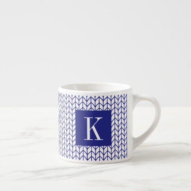 BLÅ LINJE STICKAD Espressokopp + Initial II (Höger)