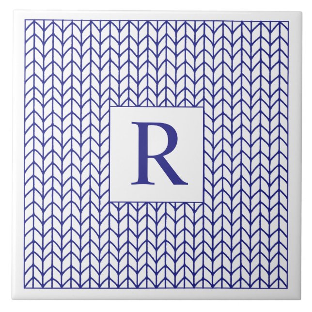 BLÅ LINJE STICKAD Keramisk Kakel + Initial  (Framsidan)