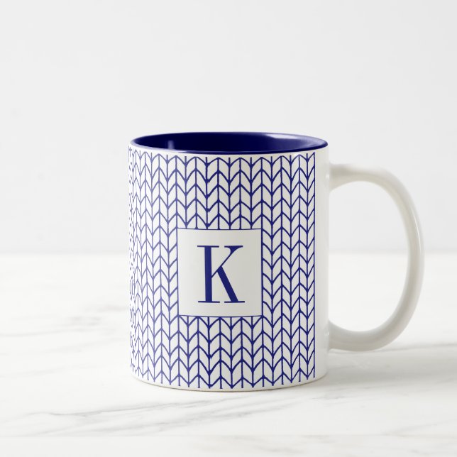 BLÅ LINJE STICKAD Marin Tvåfärgsmugg + Initial Två-Tonad Mugg (Höger)