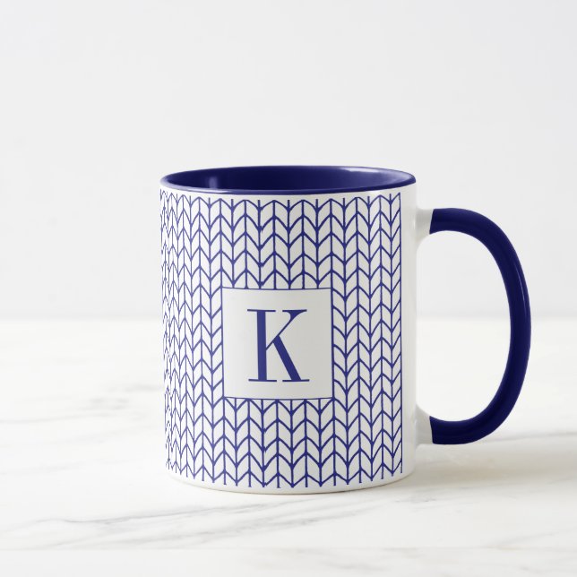 BLÅ LINJE STICKAD Marinblå Kombimugg + Initial Mugg (Höger)