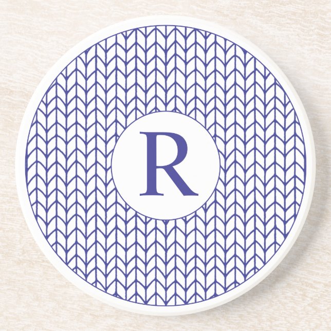 BLÅ LINJE STICKAD Rund sandstens coaster + Initial Underlägg (Framsidan)