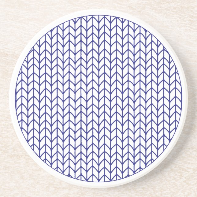 BLÅ LINJE STICKAD Rund sandstens coaster  Underlägg (Framsidan)