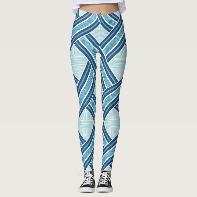 Blå linjer mönster leggings (Framsida)