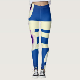 Blå, linjer och blombaljväxter leggings