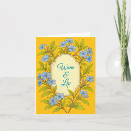 Blå linne rustic bröllop i blomstil inbjudan