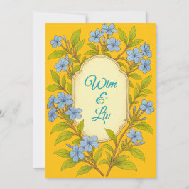Blå linne rustic bröllop i blomstil inbjudningar