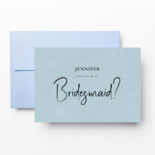 Blå linne White-skript blir min bridesmaid Inbjudningar