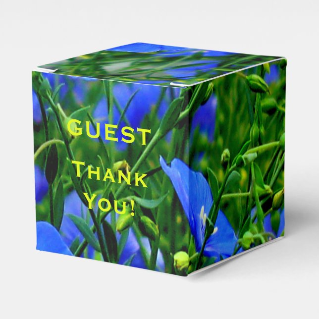 Blå linumblommor - KVADARFAVOR BOX Presentaskar (Framsidan Sidan)