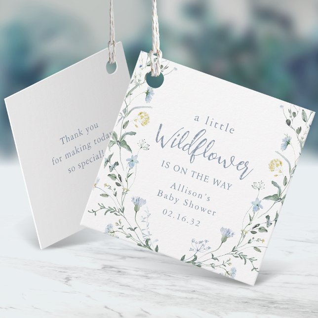 Blå lite vild blomster rustic boho baby shower  gåvor etiketter (Blue A Little Wildflower Rustic Boho Baby Shower Favor Tags)