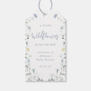 Blå lite vild blomster rustic boho baby shower  presentetikett
