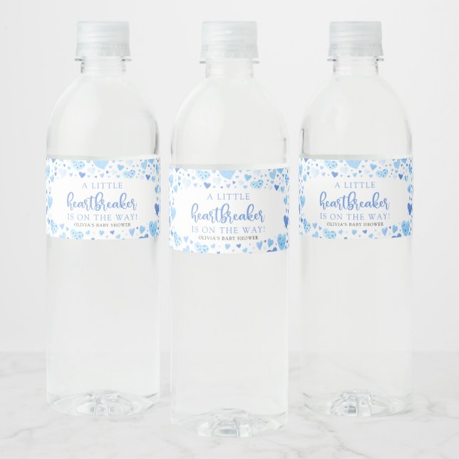 Blå Liten Älskling Valentin Babyshower Vattenflaska Etikett (Flaskor)