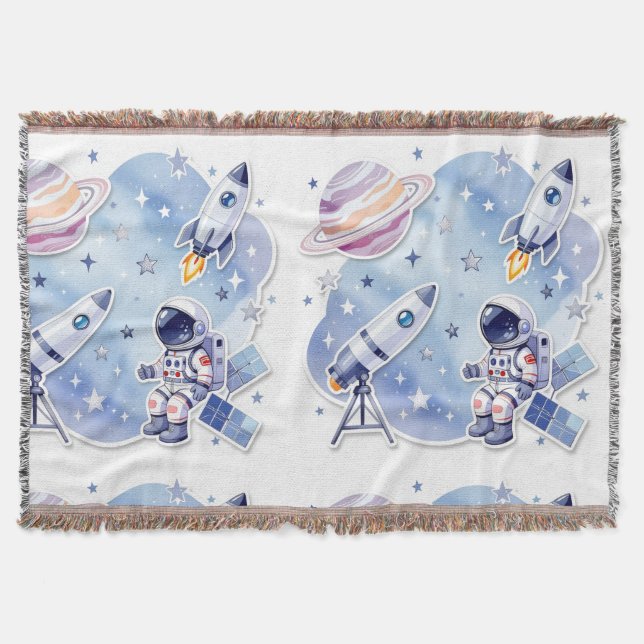Blå liten astronaut mysig filt för nya hem (Framsidan)