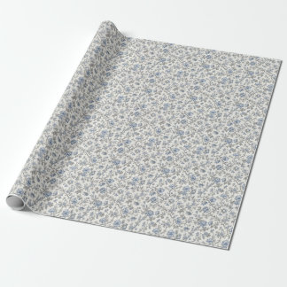 Blå Liten Blommig Gren Varmvit Presentpapper